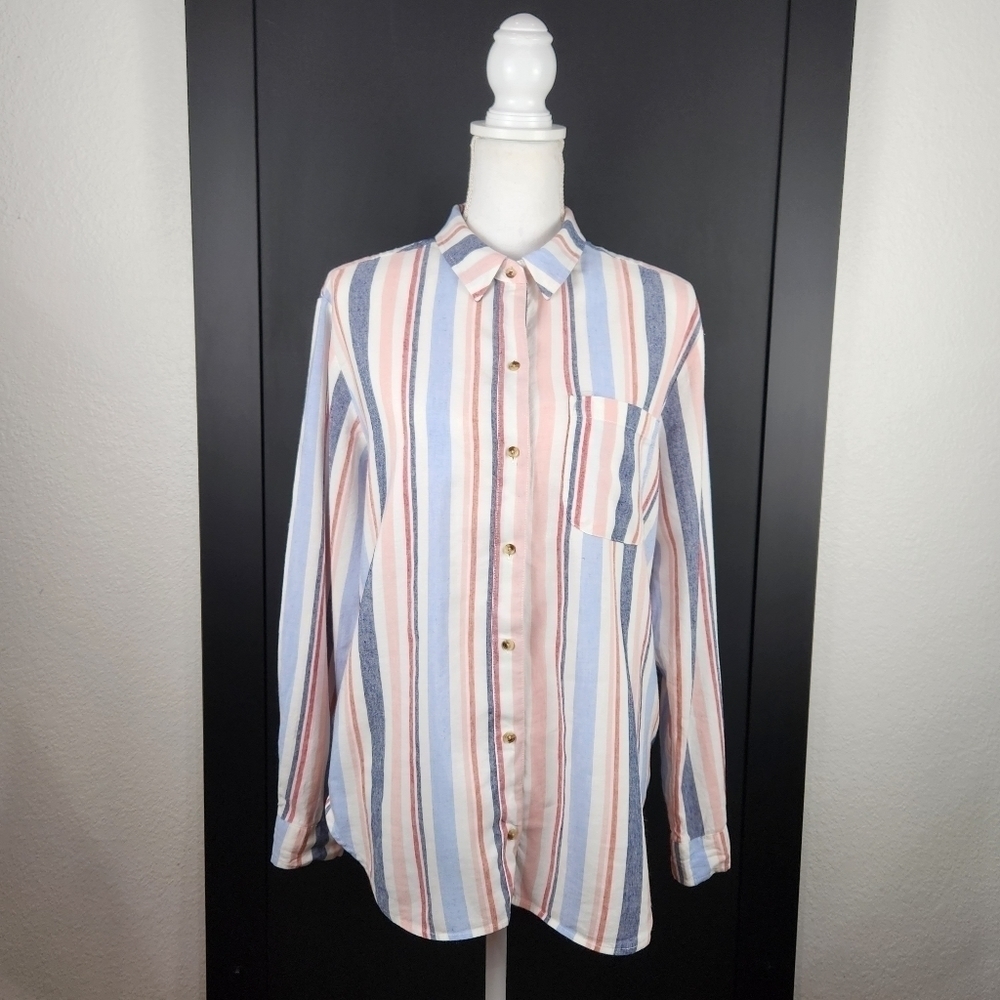 Anthropologie Maeve Chatham Striped Buttondown Shirt Long Sleeve  SZ M
